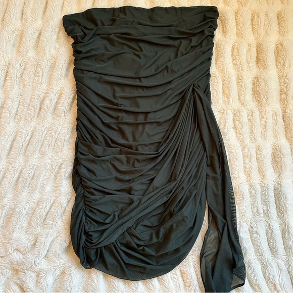 AMANDA UPRICHARD Anja Strapless NEW Dress Moss Green Ruched Stretch Tulle NYE XL - Picture 6 of 11